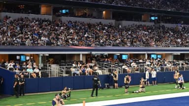 Comfortable leather seats within Touchdown Suites at AT&T Stadium.