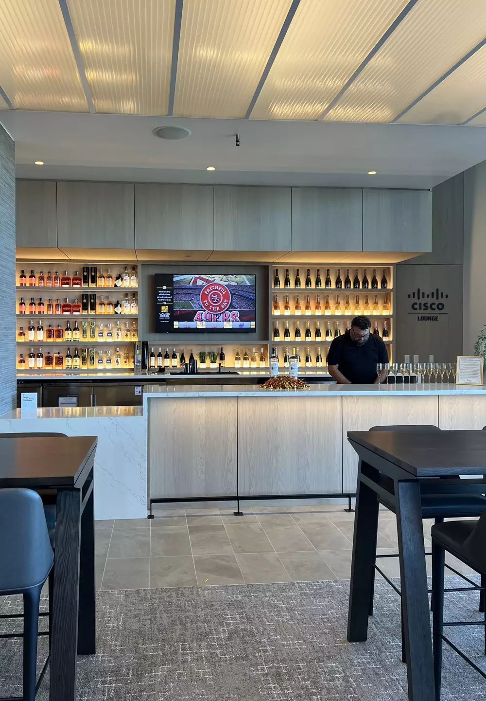 Cash bar in the Cisco Lounge just outside the suite.