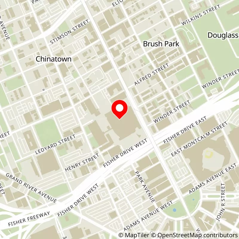 Map of Little Caesars Arena's location