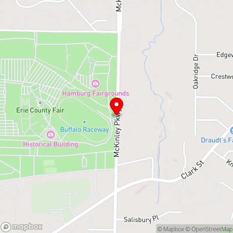 Map of Erie County Fairgrounds in Hamburg's location