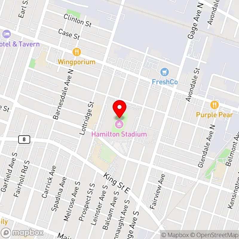 Map of Hamilton Stadium - ON's location